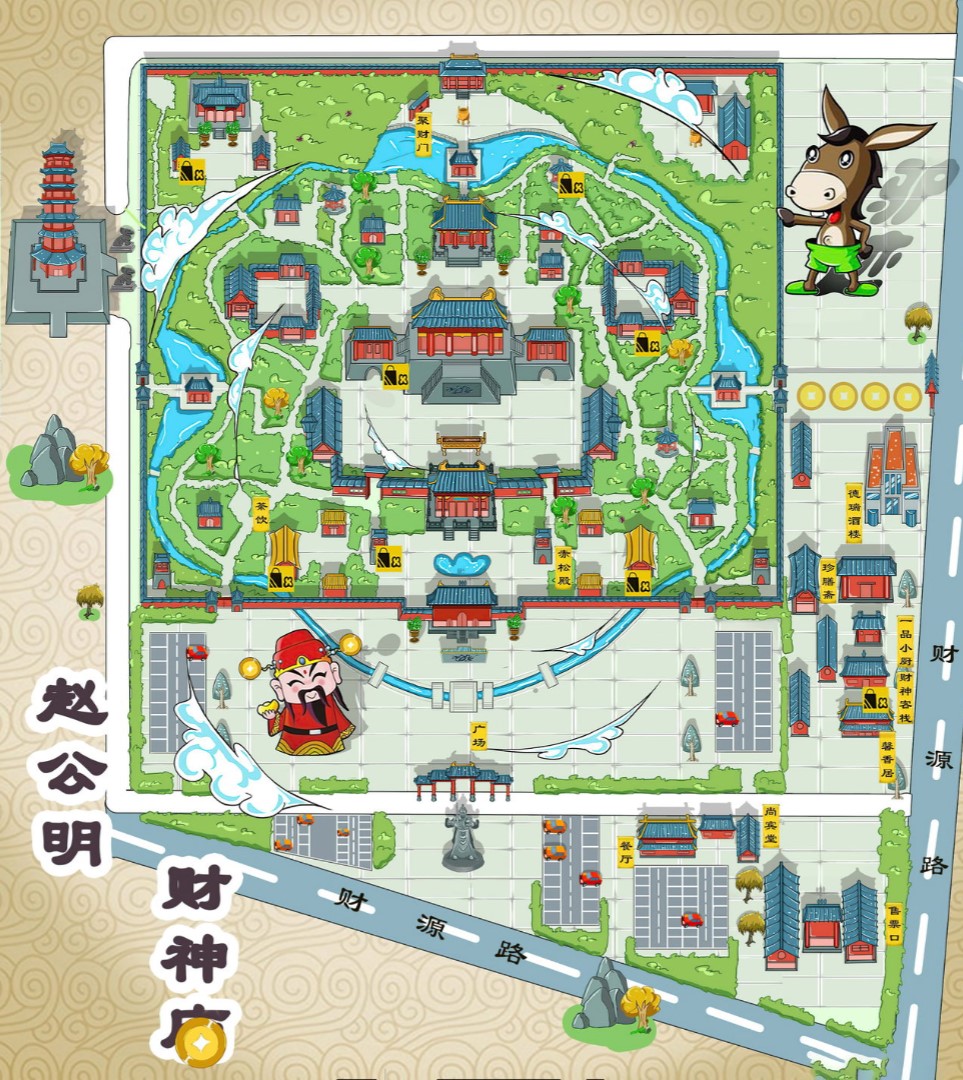 二道江寺庙类手绘地图